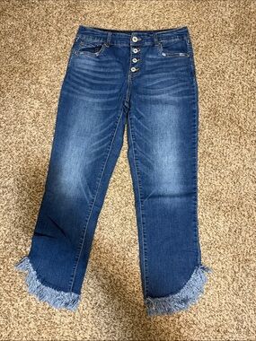 INC International Concepts Dark Blue Frayed Crop Jeans